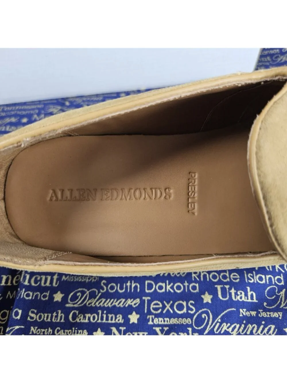 Allen Edmonds Presley Slip On Tassel Loafer Suede Mens Size 11D New Light Tan